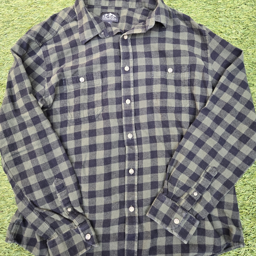 Plaid Button-Down Shirt - Black and Green